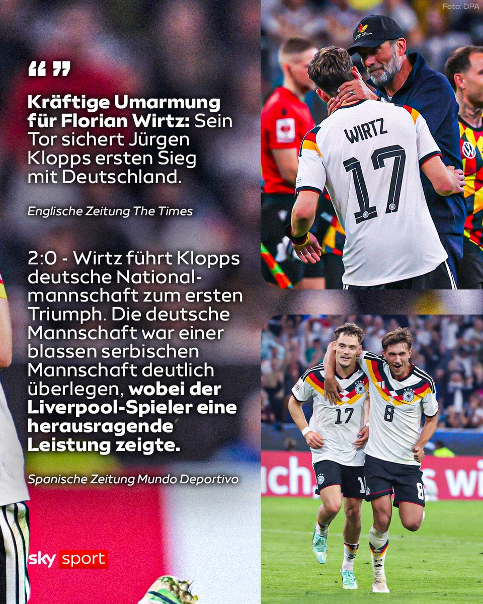 SkySportDE's tweet photo. Die internationale Presse feiert Florian Wirtz nach seiner Leistung gegen Serbien! 👏🔥

#SkySport #DFBTeam #Wirtz https://t.co/1q6A4IA4vm