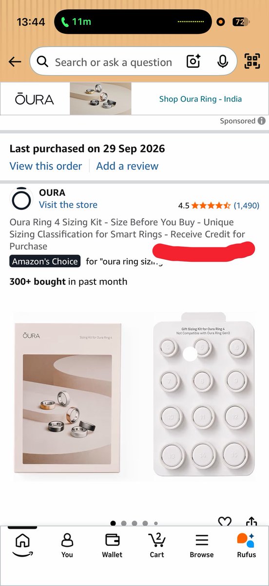 VikasHudz's tweet photo. @amazonIN @AmazonHelp @ouraring I purchase oura ring 4 sizing kit. I was suppose to Rs 999 as Amazon credit for further purchase of oura ring 4. But I didn’t get it . https://t.co/sJ0HkwYgXL