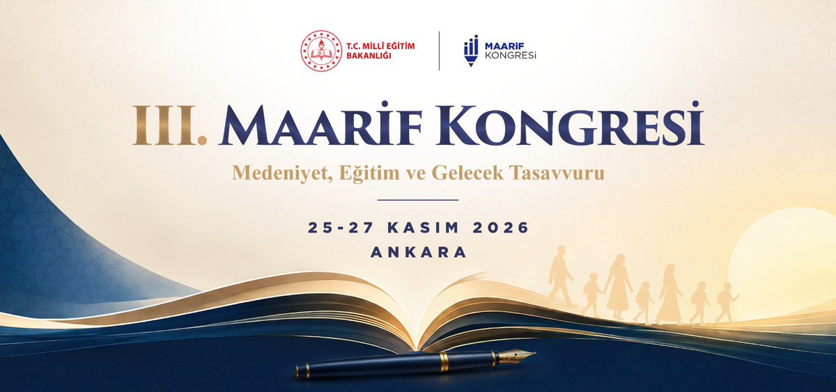 tcmeb's tweet photo. III. Maarif Kongresi, “Medeniyet, Eğitim ve Gelecek Tasavvuru” Temasıyla 25-27 Kasım’da Öğretmenleri Ankara’da Buluşturacak 

📌 Öğretmen ve akademisyenleri, 24 Kasım Öğretmenler Günü kutlama etkinlikleri çerçevesinde bir araya getirecek III. Maarif Kongresi, önceki kongrelerde oluşan birikimi; eğitim, medeniyet ve gelecek ilişkisi çerçevesinde geliştirmeyi amaçlıyor.

📌 “Türkiye Yüzyılı Maarif Modeli”nin bütüncül eğitim yaklaşımı doğrultusunda gerçekleştirilecek kongrede, eğitimin kültür ve değer aktarımındaki rolü ile “eğitim, medeniyet ve gelecek” arasındaki ilişki, öğretmenlerin deneyimleri ve bilimsel çalışmalar ışığında değerlendirilecek. 

📌 Bildiri gönderimi için başvuruların 23 Ekim'e kadar alınacağı kongre kapsamında “Eğitim Yoluyla Kültür, Medeniyet ve Kimlik İnşasında Öğretmenin Rolü”, “Öğrenci Esenliği, Aidiyet ve Destekleyici Eğitim Ortamları”, “Gelecek Tasavvuru, Değişim ve Öğretmenlik” ve “Maarifin Öncüsü Olarak Öğretmen” konuları ele alınacak. 

👉🏻 https://t.co/fJSENr3uVz