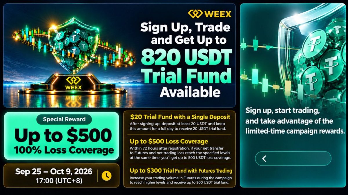 tignalio's tweet photo. 🚀Get up to 820 USDT in Trial Fund rewards🔥

🛡Get up to 500 USDT in 100% loss coverage with 7h protection
💰+20 USDT Trial Fund with a single deposit.
📈Trade Futures for up to 300 USDT Trial Fund

🔗Sign up for the campaign
 now and claim your rewards👇
https://t.co/QYZ2du5MmS https://t.co/CVYtu9gisB