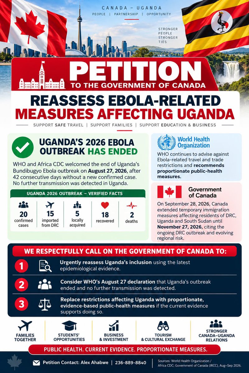 wekesa_amos's tweet photo. CANADA NEWS 

TRAVEL RESTRICTIONS 

ON UGANDA 

Have engaged a group of UGANDANS living and working in Canada about our petition. 

Like you can see, Alex Ahabwe and team have come up with some communication, next week, we want to go full on. 

Also mobilizing Canadians living and working in Uganda to join the push next week.