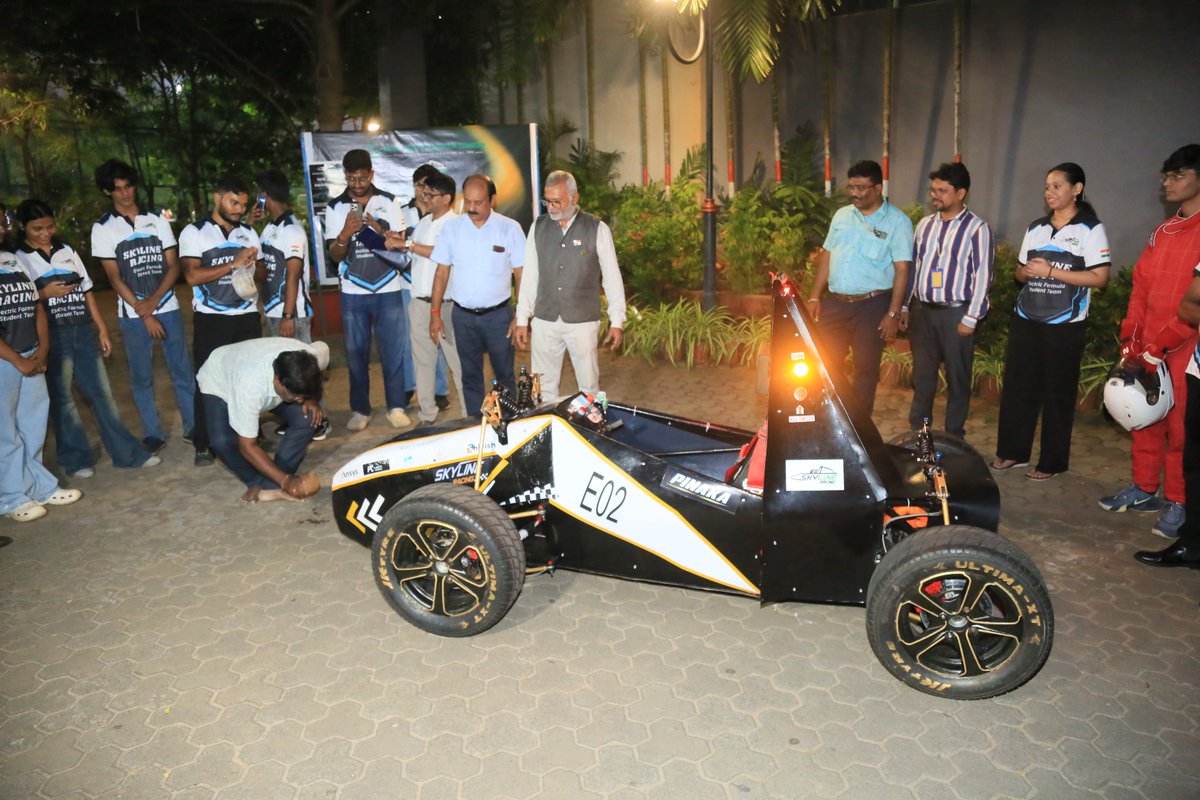 KIITUniversity's tweet photo. We at KIIT are proud to present Pinaka, our latest electric Formula One-style racing car, engineered and built by the talented students of KIIT Deemed to be University.

Developed by the Skyline Racing Team, Pinaka is designed for performance, efficiency and safety, featuring a lightweight aerodynamic chassis, a 3 kW electric powertrain, a self-designed lithium battery pack and an advanced thermal management system.

Built for the Track. Engineered for Performance.

With a targeted top speed of 100 km/h and a range of up to 120 km, Pinaka integrates a high-voltage electrical safety system, optimised battery placement for a lower centre of gravity, and an ergonomically designed driver cockpit for enhanced comfort, visibility and control.

The team is all set to take Pinaka to the Buddh International Circuit, Noida, from 8–12 October 2026, where engineering teams from across India will compete in an Electric Vehicle Design and Manufacturing competition.

From the classroom to the racetrack, our students are engineering the future of mobility.