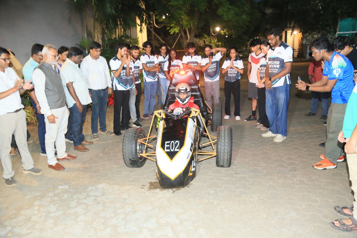 KIITUniversity's tweet photo. We at KIIT are proud to present Pinaka, our latest electric Formula One-style racing car, engineered and built by the talented students of KIIT Deemed to be University.

Developed by the Skyline Racing Team, Pinaka is designed for performance, efficiency and safety, featuring a lightweight aerodynamic chassis, a 3 kW electric powertrain, a self-designed lithium battery pack and an advanced thermal management system.

Built for the Track. Engineered for Performance.

With a targeted top speed of 100 km/h and a range of up to 120 km, Pinaka integrates a high-voltage electrical safety system, optimised battery placement for a lower centre of gravity, and an ergonomically designed driver cockpit for enhanced comfort, visibility and control.

The team is all set to take Pinaka to the Buddh International Circuit, Noida, from 8–12 October 2026, where engineering teams from across India will compete in an Electric Vehicle Design and Manufacturing competition.

From the classroom to the racetrack, our students are engineering the future of mobility.
