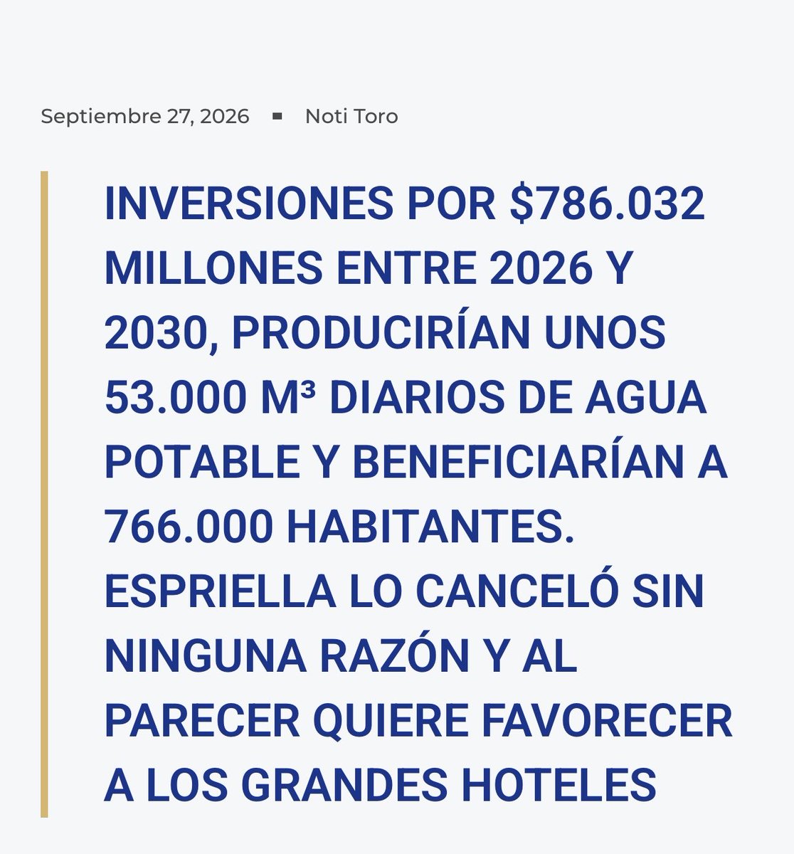 ColomboSweden's tweet photo. Abelardo dice que la desalinizadora “no tenía soporte técnico”.
Mentira

Tenía CONPES, aval del Confis por $786 mil millones y estudios.
Lo único que no tenía era el visto bueno de su odio a @petrogustavo

A Santa Marta le negaron el agua por pura política

vergüenza y mezquindad https://t.co/lgrUeltM0k