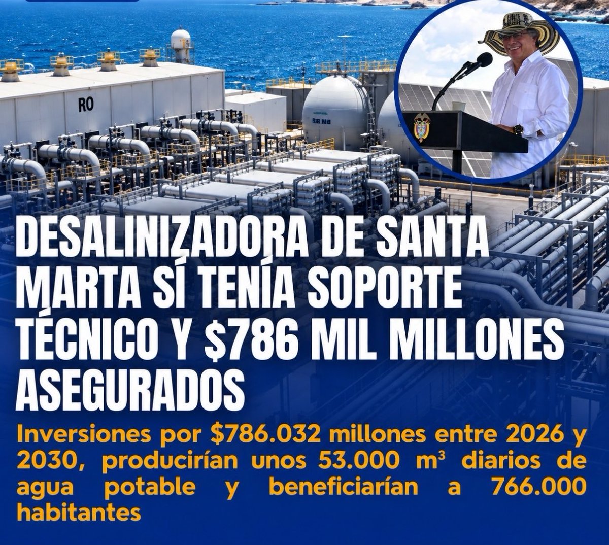 ColomboSweden's tweet photo. Abelardo dice que la desalinizadora “no tenía soporte técnico”.
Mentira

Tenía CONPES, aval del Confis por $786 mil millones y estudios.
Lo único que no tenía era el visto bueno de su odio a @petrogustavo

A Santa Marta le negaron el agua por pura política

vergüenza y mezquindad https://t.co/lgrUeltM0k