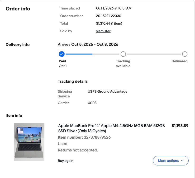 dbayexquisite's tweet photo. Order your US used MacBooks and Laptops directly from eBay through @dbayexquisite and we’ll ship it to your doorstep.

Order Placed For:

MacBook Pro M4 14” 16GB/512GB (13cc)

Price: N1,951,900

Kindly note that prices are not constant, and the shipping fee is calculated based on the weight of the item.