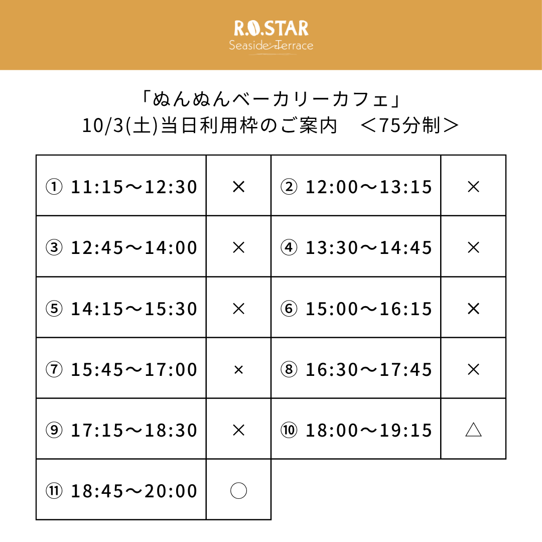 ROSTARSeaside's tweet photo. 【「#可愛い噓のカワウソ」コラボカフェ
「ぬんぬんベーカリーカフェ」
https://t.co/x1yV8zkp6j Seadide Terrace】

本日10/3(土)

当日席のご案内です。
ご予約のお客様の後のご案内となります。

🔗カフェの詳細・ご予約はこちら
https://t.co/CUvk9S0DCt https://t.co/Oo9UvebIpB