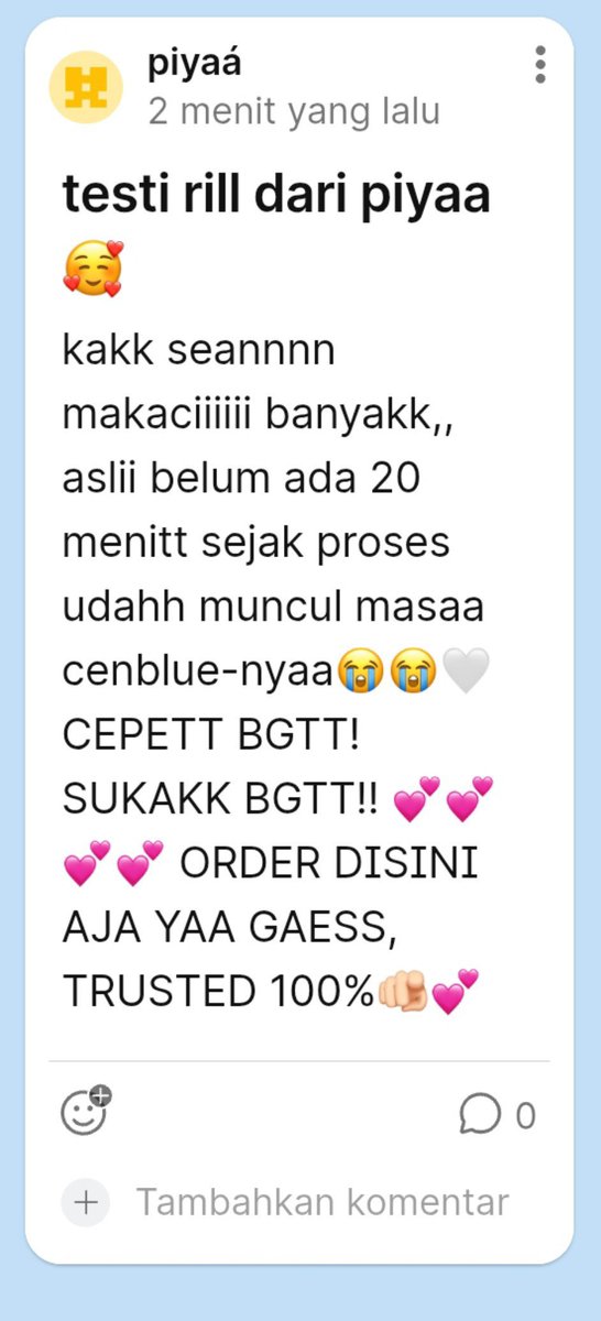 seansoang's tweet photo. 𓊆ྀི  𝒦ℯ𝒹𝒶𝒾 𝒮𝓌𝒶𝓃 𓊇ྀི
——————— • • 
testimoni jasa cenblue by @seansoang 💗🦢

05 - testi kelimaaaaaaawww https://t.co/hBzj4Vf55Y