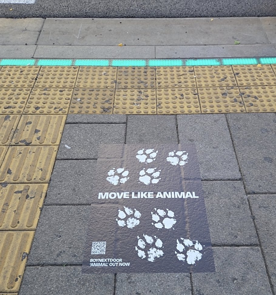 BOYNEXTDOOR_KOZ's tweet photo. 길에서 발견한 #ANIMAL 의 발자국🐾
마주쳤다면 #Move_Like_Animal #가자_Like_Animal 해시태그와 함께 인증샷을 남겨보세요📸

📍서울 용산구 (숙명여대, 용산역, 이태원역 일대)

#BOYNEXTDOOR #보이넥스트도어 #BND https://t.co/WtZ3kjUKxP