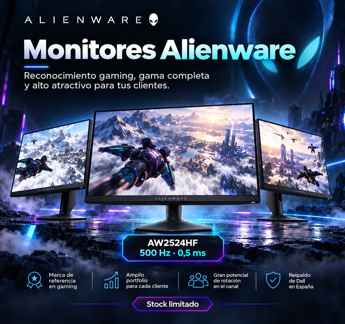 DMI_Computer's tweet photo. "¿Tenéis Alienware?" Ahora sí 🎯 Los monitores Alienware ya están en DMI.

AW2524HF: 500 Hz y 0,5 ms para el jugador competitivo.

Stock limitado ⏳

👉 https://t.co/e2AHAz7JxU

#DMIComputer #CanalIT #Alienware #Gaming https://t.co/FwMHUjt68O