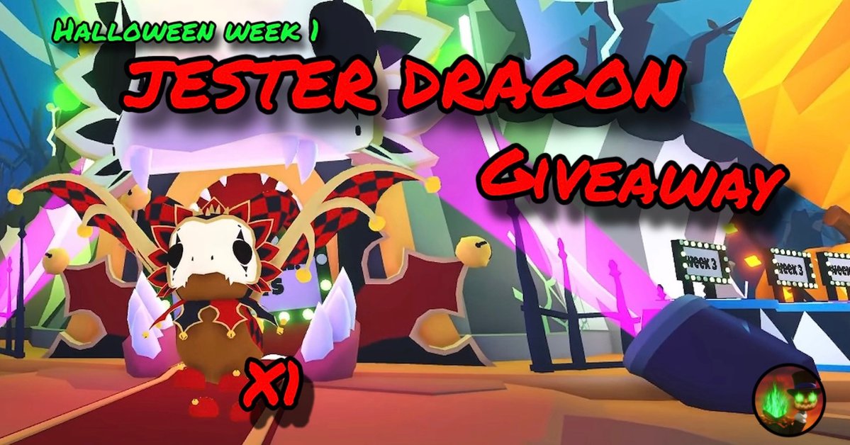 GrandpaWilliam_'s tweet photo. ADOPT ME JESTER DRAGON GIVEAWAY 🎪✨

RULES: LIKE, COMMENT, FOLLOW, AND RETWEET 

PRIZES:

X1 JESTER DRAGON

GOOD-LUCK ✨

ENDS OCTOBER 9TH 🗓️ | #adoptmegiveaway #adoptmehalloween #giveaway https://t.co/za7UC4WYeF