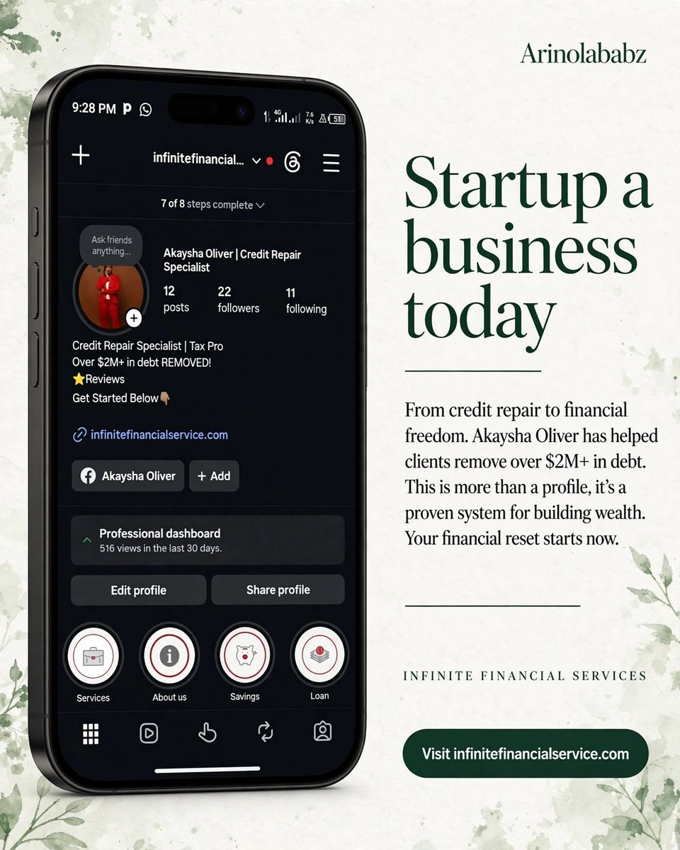 arinolababz's tweet photo. The main purpose of your Brand is that you're solving problems....

@infinitefinancialservices has helped clients removed over $2M+ in debt . Check out their business page live on IG if you need their services.

#brandmarketing #businessmindset #buildingbrands https://t.co/ZC4fTem01H