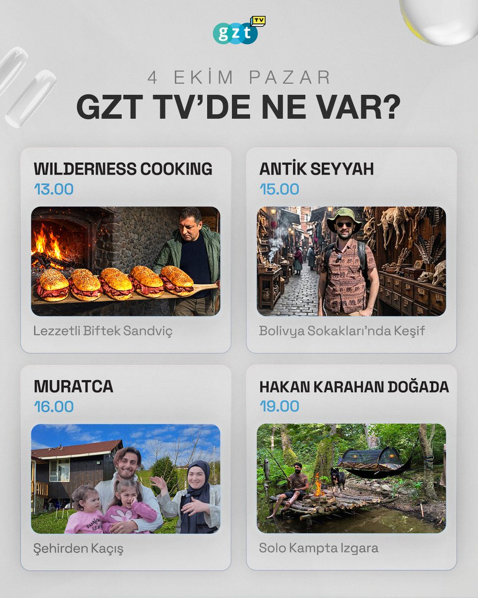 gzthdtv's tweet photo. 4 EKİM PAZAR GZT TV’DE NE VAR? https://t.co/ZlnILLrcos