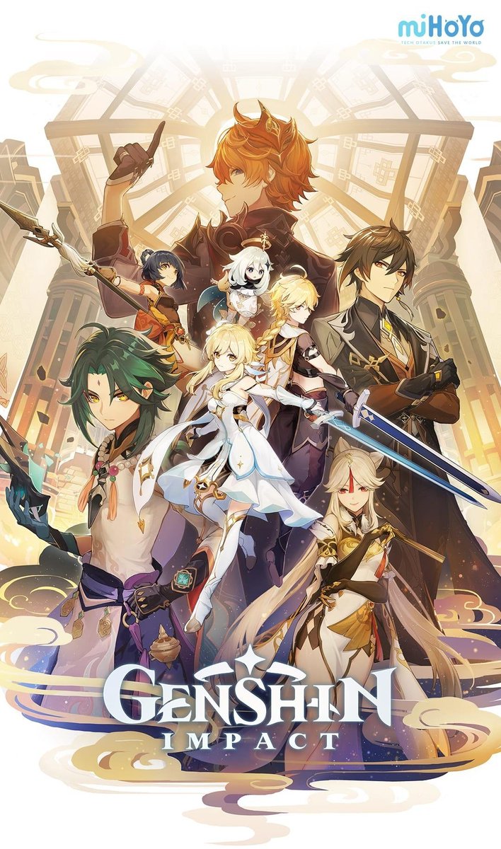 lovelykianaa's tweet photo. very rare instance of official art when mihoyo drew lumine as a traveler as well on promotional poster https://t.co/17HYCukzdi