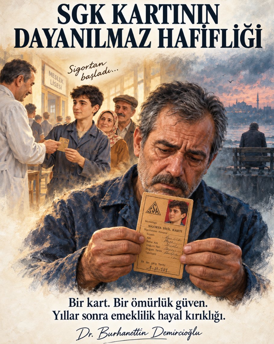 bdemircioglu's tweet photo. SGK KARTININ DAYANILMAZ HAFİFLİĞİ

Sen neymişsin be kart…

Bir zamanlar küçücük ellerde taşınıyordun. Üzerinde fotoğrafımız, adımız, soyadımız, sigorta sicil numaramız vardı. Bir de hayatımız boyunca unutmayacağımız o ifade:

“İlk işe giriş tarihi.”

1994, 1995, 1996… Herkesin kartında başka bir tarih, ama birçok evde aynı düşünce vardı:

“Artık sigortalıyım.”

Anneler, babalar da aynı güveni duyuyordu:

“Çocuğumuz meslek öğreniyor, çalışıyor. Hiç olmazsa sigortası başladı.”

O kart yalnızca çocuğa verilmemişti. Bir ailenin geleceğe ilişkin endişesinin arasına konulmuştu.

Kimi onu cüzdanında taşıdı. Kimi nüfus cüzdanının yanında sakladı. Kimi evin en önemli evraklarının bulunduğu çekmeceye kaldırdı.

Kaybolmasın diye korundu. Çünkü günün birinde lazım olacağına inanılıyordu.

Kart saklandı. Ona duyulan güven de saklandı.

Çocuk büyüdü. İşyerleri değişti. Askerlik yapıldı, evlilikler kuruldu, çocuklar dünyaya geldi. Çalışırken yorulan eller yaşlandı. O kart ise yıllar önce başlayan sigortalılığın belgesi olarak görülmeye devam etti.

Derken emeklilik hesabının yapıldığı gün geldi.

Yıllardır saklanan kart çıkarıldı. Üzerindeki tarih gösterildi:

“Benim sigortam o zaman başlamıştı.”

Karşıdan gelen cevap, yalnızca bir işlemin sonucunu bildirmiyordu. Yıllarca taşınan bir inancı da sarsıyordu:

“Bu tarih emekliliğe esas başlangıcınız sayılmıyor.”

Sen neymişsin be kart…

Cüzdanda ağırlığın yoktu. Ama yıllar sonra bir evin bütün hesaplarını değiştirebiliyordun.

Burada meseleyi doğru adıyla koymak gerekiyor. Çırak ve stajyerlere yapılan sigorta işlemleri bütünüyle yok veya anlamsız değildi. Statüye ve döneme göre belirli sigorta güvenceleri bulunuyordu. Ancak kısa vadeli sigorta kapsamında kayıtlı olmakla emekliliğe esas uzun vadeli sigortanın başlaması aynı şey değildi. SGK’nin açıklaması da çıraklar ve mesleki eğitim gören öğrenciler için bu sınırlı kapsamı ortaya koyuyor.

Fakat bu ayrımı çocuk biliyor muydu? Ailesi biliyor muydu?

Asıl soru budur.

Çocuğun eline “Sigorta Sicil Kartı” veriliyorsa, üzerinde “İlk işe giriş tarihi” yazıyorsa ve kendisine “Sigortan başladı” deniliyorsa, o çocuğun bundan ne anlaması bekleniyordu?

Meslek öğrenmeye çalışan bir gençten, sigorta kollarının teknik ayrımını kendiliğinden çözmesi mi bekleniyordu?

Annesinin, babasının “Sigortalı” kelimesini duyunca emeklilik kapsamını ayrıca sorgulaması mı gerekiyordu?

“Sigortan başladı” denirken, “Bu sigorta emekliliğe esas başlangıç oluşturmuyor” bilgisi de aynı açıklıkla verildi mi?

Bu soru yalnızca bugünün tartışması değildir. TBMM’nin 2 Şubat 2023 tarihli komisyon tutanağında da okul tarafından verilen karttan, kartta yazan ilk işe giriş tarihinden ve öğretmenlerle okul müdürlerinin sigortanın başladığı yönündeki açıklamalarından söz edilmektedir. Bu, Meclis kaydına geçmiş bir anlatımdır; bütün okullar hakkında verilmiş bir yargı kararı değildir. Ancak araştırılması gereken meselenin somut bir izidir.

Çıraklık okulları ve meslek okulları, bu hikâyenin dışında tutulamaz.

Çocuk okula güveniyordu. Veli öğretmene güveniyordu. İşletmeye yönlendirme, eğitim sözleşmesi ve sigorta işlemi aynı sürecin parçalarıydı.

Bu nedenle yalnızca “Kayıt yapıldı mı, bildirim verildi mi?” diye sormak yetmez.

Çocuğa ne anlatıldı? Veliye ne açıklandı? Sigortanın kapsamı hangi belgeyle bildirildi? Emeklilik primi ödenmediği anlaşılır biçimde söylendi mi? İşlemleri yürüten personel bu ayrımı açıklayabilecek bilgiye sahip miydi?

Her öğretmeni ve yöneticiyi peşinen suçlamak doğru olmaz. Kimin ne söylediği, hangi görevi yürüttüğü ve hangi bilgiyi verdiği somut belgelerle incelenmelidir.

Ama hiçbir inceleme yapmadan bütün sorumluluğu çocuğun omzuna bırakmak da kabul edilemez.

Çocuğun bilmediği ayrıntıyı, işlemi yürüten sistem açıklamak zorundaydı demek; önce bir kamu hizmeti ve güven ölçüsü koymaktır. Somut hukuki sorumluluk ise dönemine ve dosyasına göre ayrıca değerlendirilir.

Mağdurun “Kandırıldık” demesinin arkasında çoğu zaman bu güven kırılması vardır.

“Bize sigortalısınız denildi. Biz de inandık.”

Bu cümle duyulmalıdır. Belirli bir kişinin bilerek aldattığı iddiasıyla aynı şey değildir; fakat araştırılmadan geçiştirilecek bir duygu da değildir.

Çünkü insanlar hayatlarını yalnızca kanun maddelerine bakarak kurmaz. Okulun açıklamasına, kurumun belgesine, öğretmenin sözüne de güvenir.

O güvenle yıllar geçer.

Emeklilik yaklaşınca evde hesap yapılır. Beklenen aylıkla borçlar azaltılacaktır. Sağlık sorunları nedeniyle biraz dinlenilecektir. Çocukların ihtiyaçlarına daha fazla zaman ayrılacaktır. Şartları oluşursa emekliliğe bağlı ayrılışta alınacak kıdem tazminatıyla bir ihtiyaç karşılanacak, belki küçük bir yatırım yapılacaktır.

Başlangıç tarihi beklenenden farklı kabul edildiğinde, yalnızca takvim değişmez.

Evin hesabı değişir. Çalışma mecburiyeti uzar. Dinlenme planı ertelenir. Ailenin geleceği yeniden hesaplanır.

Bu kayıplar herkes için aynı değildir. Ancak kişiden kişiye değişmesi, yaşanan sarsıntıyı küçültmez.

Bir de şu var: O yıllara “Boşa geçen yıllar” derken dikkatli olmalıyız.

Çocuğun emeği boşa değildi. Öğrendiği meslek, yaptığı iş, üretime sunduğu katkı gerçekti. Yorulması gerçekti. Karşılaştığı tehlike gerçekti.

Boşa çıktığını düşündüğü şey, o yıllara bağladığı emeklilik beklentisiydi.

Emeğin gerçek olduğu yılların, gelecekteki karşılığı neden bu kadar eksik kaldı?

İşte sorulması gereken budur.

Bu nedenle kartlar atılmamalı. Okul kayıtları, sözleşmeler, işe giriş bildirgeleri, prim belgeleri ve çalışma kanıtları korunmalı. Kart tek başına emeklilik hakkını kanıtlamaz; fakat geçmişin araştırılacağı dosyada bir iz olabilir.

Kartın önünü ve arkasını incelemek gerekir. Dönemin sözleşmelerini, veli bilgilendirmelerini, okul yazışmalarını bulmak gerekir. Öğrencilerin, ailelerin, öğretmenlerin anlatımlarını belgelerle birlikte değerlendirmek gerekir.

Çocuğa ne verildi? Ne söylendi? Çocuk ne anladı? Yıllar sonra karşısına ne çıktı?

Bu dört sorunun cevabı bulunmadan, “Mevzuat böyleydi” demek yaşanan güven sorununu açıklamaya yetmez.

Sen neymişsin be kart…

Bir çocuğun ilk resmî çalışma belgesi gibi saklandın. Bir anneyle babanın içini rahatlattın. Yıllarca geleceğin başlangıcı sanıldın.

Bugün senin üzerinde yalnızca bir tarih okunmuyor.

Sana inanarak geçen yıllar da okunuyor.

Kartın hafifliği, taşıdığı hayal kırıklığını hafifletmiyor.