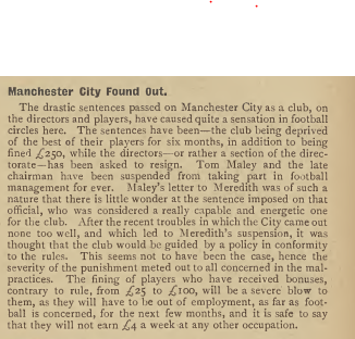 Cantona_Collars's tweet photo. This newspaper clipping is from 7th of June 1906.

“Manchester City Found Out.”

City had been secretly funnelling money through directors' accounts to make illegal payments, circumvent financial rules and gain a sporting advantage. The FA found they had “for years systematically broken the rules... by very unscrupulous means.” The Guardian

120 years later, Manchester City are engulfed in another historic financial scandal.

Different century.
Different owners.
Different rules.

Manchester City Found Out. Again.