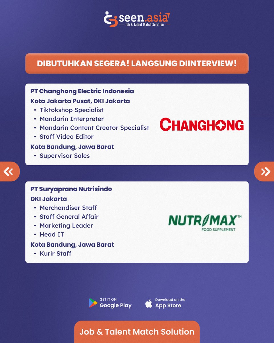 Seen_Asia's tweet photo. 📢INFO LOKER LANGSUNG INTERVIEW📢

Mau mendapatkan loker? Register di https://t.co/JTePpPWyO7!
✅ Langsung interview
✅ Dihubungkan ke loker yang sesuai
✅ Dicocokan ke banyak loker

🔗https://t.co/73GkwTkj8p

Yuk, REGISTER di https://t.co/JTePpPWyO7 sekarang!

1/3 https://t.co/Oqpb4T74uq