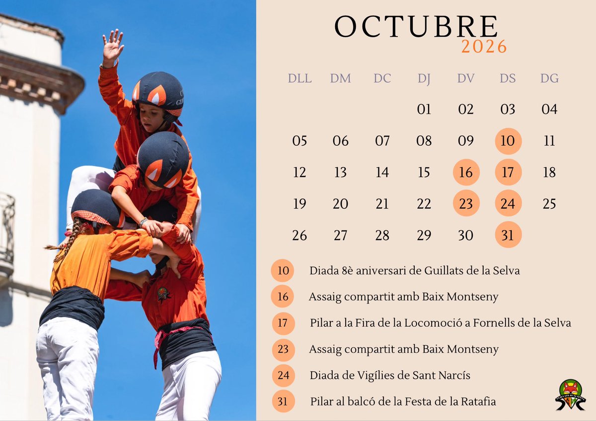 guillats's tweet photo. Comença l’octubre👀

Un mes ple de diades, assajos i pilars. Un mes per demostrar tota la feina feta a assaig. El mes del nostre 8è aniversari🥳

T’ho perdras?🫵
Guardeu-vos les dates importants🗓️ https://t.co/Ec6OLhPaMg