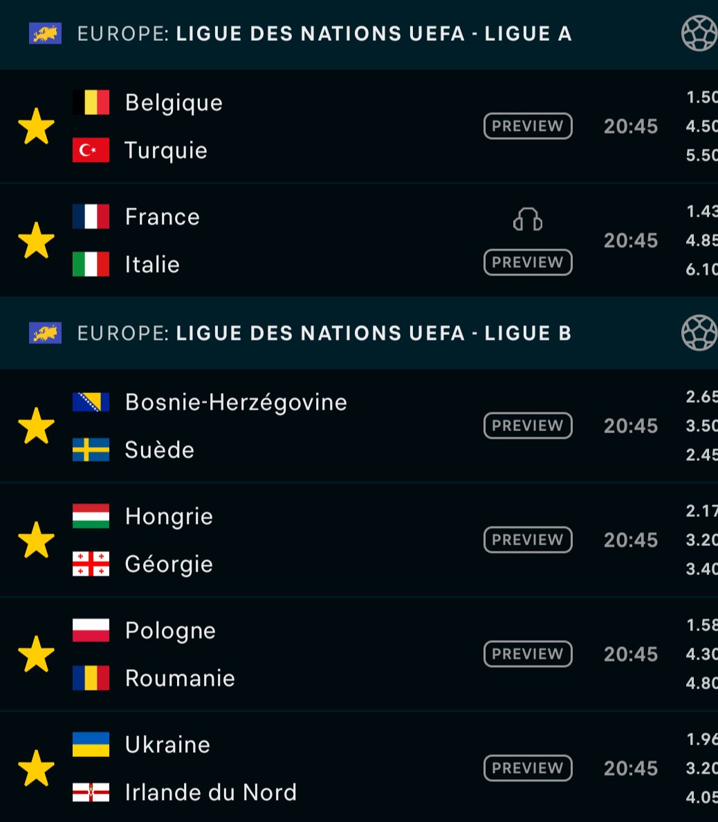 BetClem_'s tweet photo. 🎁 JEU CONCOURS 🎁 LIGUE DES NATIONS 🇪🇺🏆

POUR PARTICIPER 👇
1️⃣ Trouvez le nombre de buts des 6 matchs du jour (CF image).
2️⃣ Trouve un buteur.
Exemple :  20 buts + 🇫🇷 M. Olise 
👉 RT ♻️/♥️
👉 Follow @BetClem_

2x10€ EN CASH À REMPORTER ! 💸

Une seule réponse acceptée par personne jusqu'à ce soir 20h45 🕘

Pour parier sur les matchs ce soir profite de 50% de ton 1er dépôt offerts en freebets jusqu'à 200€ +20€ en cash 🎁👇
https://t.co/yTDWeM6veJ

👉 Si plusieurs bonnes réponses TAS comme d'habitude.
#TeamParieur