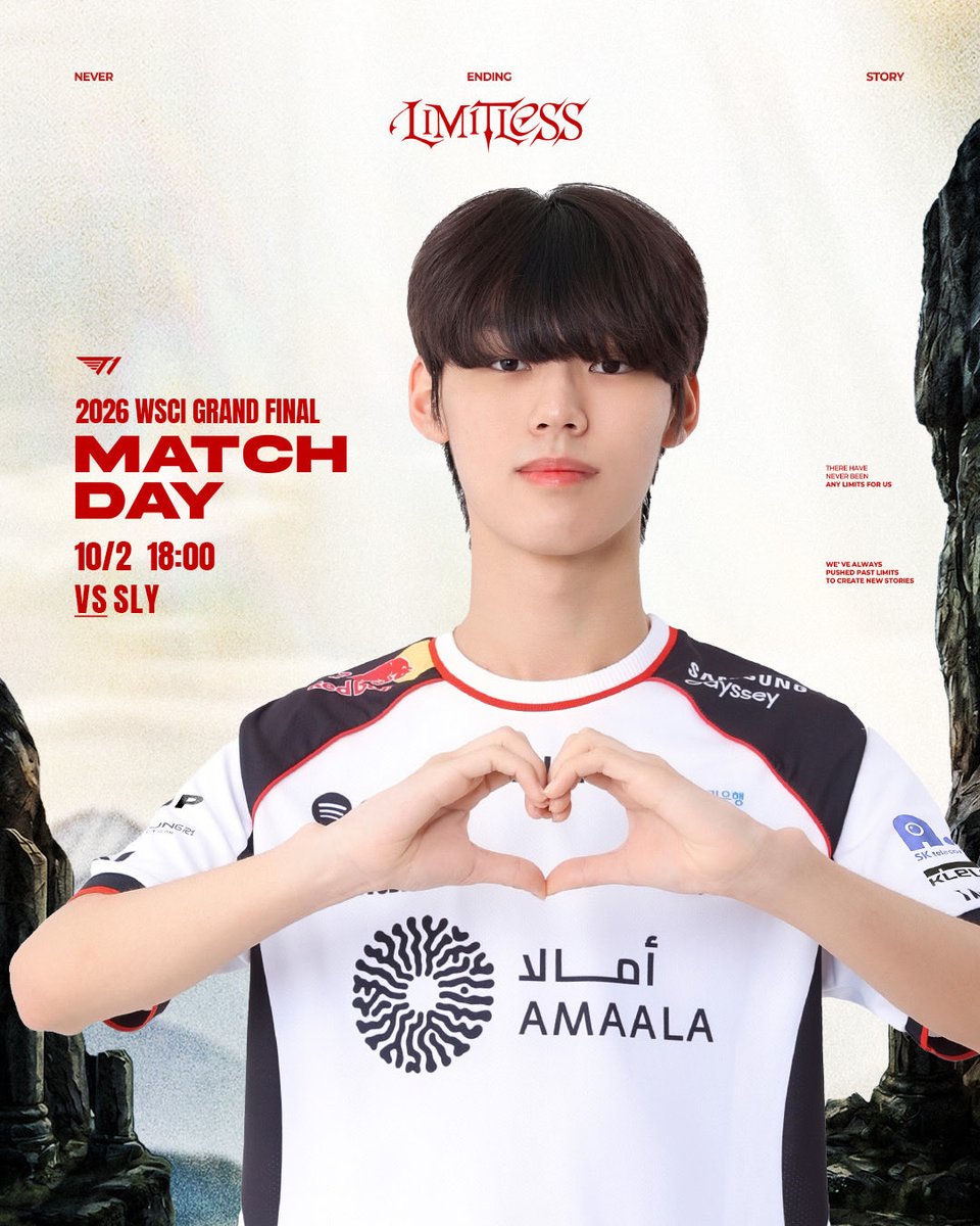 T1LoL's tweet photo. 𝟮𝟬𝟮𝟲 #𝗪𝗦𝗖𝗜 𝗧𝟭𝗔 𝗠𝗮𝘁𝗰𝗵 𝗗𝗮𝘆 

👊 Grand final 
📍 T1A vs SLY
⏰ 18:00 KST 
📺 https://t.co/Iwe6YEleni

#TogetherAs1 #T1WIN https://t.co/cUZyTEWahs