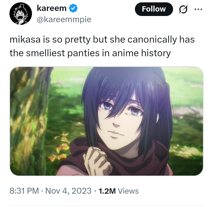 TheBaronEmerald's tweet photo. Mikasa didn't deserve this https://t.co/wCQfj23qNn