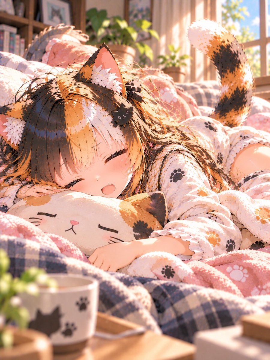 ExplodeV64267's tweet photo. あったかいお布団に包まれて、すやすや眠る小春。
「ここ……ずっといたい……💤」
安心して眠れる場所があるって、それだけで幸せだね🐱💙
#AIイラスト #AIart #小春 #猫耳 #お昼寝 #幸せ探し #三毛猫 https://t.co/WKF8Vj3xm8
