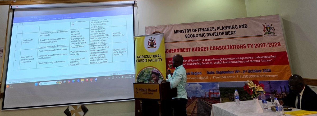 mofpedU's tweet photo. WRAP UP: LG BUDGET CONSULTATIONS FY 2027/28

All workshop centres (Mbarara,Mbale,Jinja & Ridar hotel,Seeta) are finalising the budget consultations with Local Governments presenting recommendations from their technical clinics on key areas of discussion. These are: Local revenue mobilisation and management,tourism development,agro-industrialisation, human capital development,infrastructure services & sustainable urban development.

The Minister of State for Gender, Labour and Social Development (Employment and Industrial Relations),Simon Mulongo is chairing the last session at Mbale Resort Hotel.

As we come to the end of these consultations,we thank all the stakeholders including; Local Governments,MDAs & Civil Society among others who have supported this three weeks exercise across the country.

We have taken note of all the recommendations to improve service delivery and grow the economy Tenfold.These views will be considered during the finalisation of the budget for FY 2027/28.

#KnowYourBudget27
