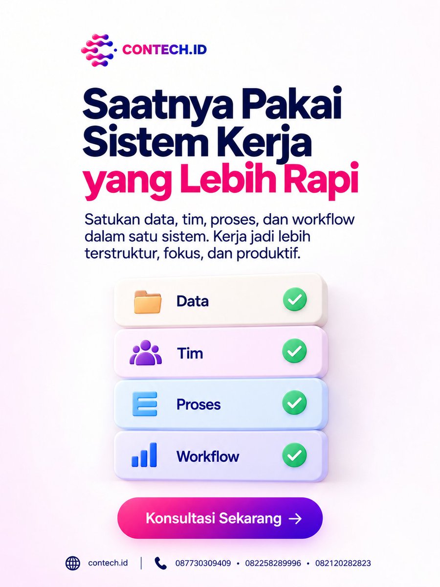 contechofficial's tweet photo. AI bisa mempercepat pekerjaan, tapi sistem tetap dibutuhkan supaya data dan proses bisnis nggak berantakan. Cepat penting. Rapi juga penting. ๐ฒ 087730309409 โข 082258289996 โข 082120282823 ๐ https://t.co/1zwQr4rlOR #contechid #ai #businesssystem #zonauang https://t.co/sFjTAuGDmU