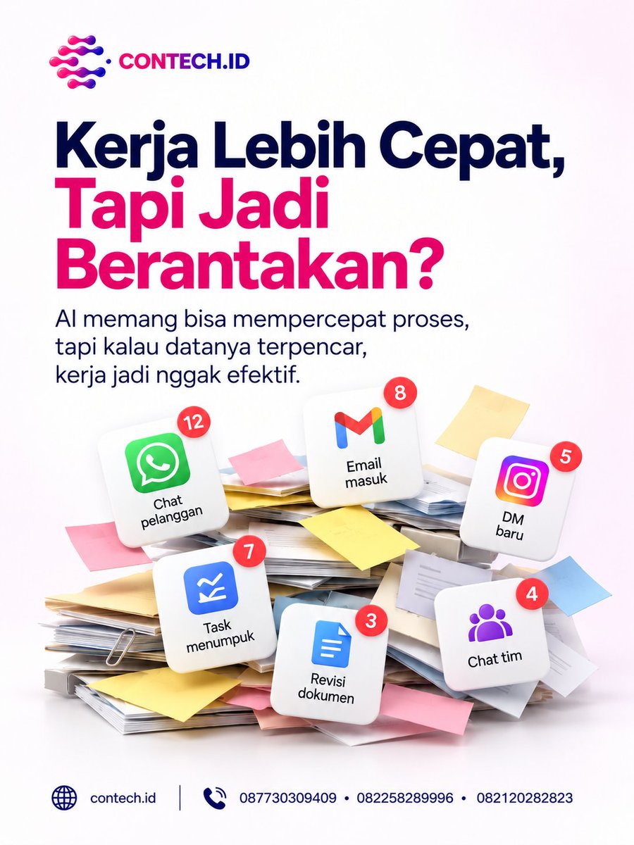 contechofficial's tweet photo. AI bisa mempercepat pekerjaan, tapi sistem tetap dibutuhkan supaya data dan proses bisnis nggak berantakan. Cepat penting. Rapi juga penting. ๐ฒ 087730309409 โข 082258289996 โข 082120282823 ๐ https://t.co/1zwQr4rlOR #contechid #ai #businesssystem #zonauang https://t.co/sFjTAuGDmU