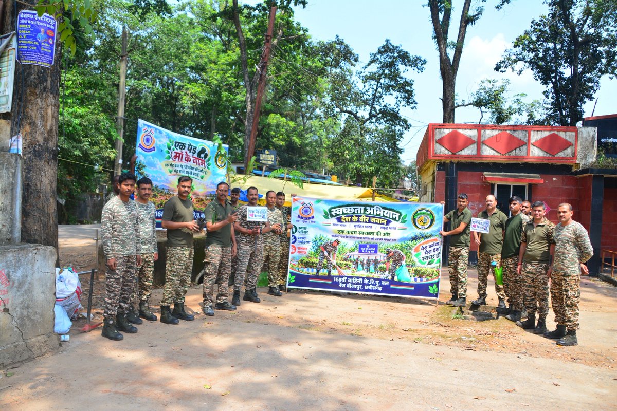168Bn's tweet photo. #SwachhataHiSeva2026
An intensive tree plantation drive was carried out by 168 BN CRPF at the cleaned CTUs to nurture urban greens under SHS Campaign-2026: “EK Ped Naa Ke Naam” initiative.
#SHS2026 @crplindia @HMOIndia @PIBHomeAffairs @PMOIndia @SwachhBharatGov  @swachhBharat https://t.co/S4iOioxEMJ