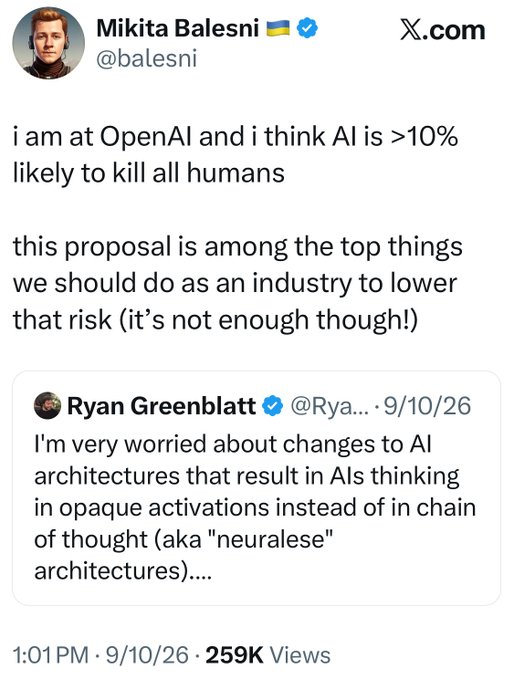 AISafetyMemes's tweet photo. This is not good.

It appears OpenAI just purged 3 AI safety whistleblowers.

Hours later, a key OpenAI Safety Systems leader quit. (The previous leader quit just 3 months ago.)

3 weeks ago, all 3 publicly tweeted how concerned they were about AI.

OpenAI claims they shared unauthorized info with an independent AI safety org... which certainly sounds like they were whistleblowing, and OpenAI, like most corporations, didn't like that.

This is a reminder of why we badly need governments to step in and provide whistleblower protection.

Reminder to AI company workers: you will soon be replaced by the AIs you're building, then you will have no power. If you're going to quit, the time is NOW - and when you do, do it loudly, and be blunt.