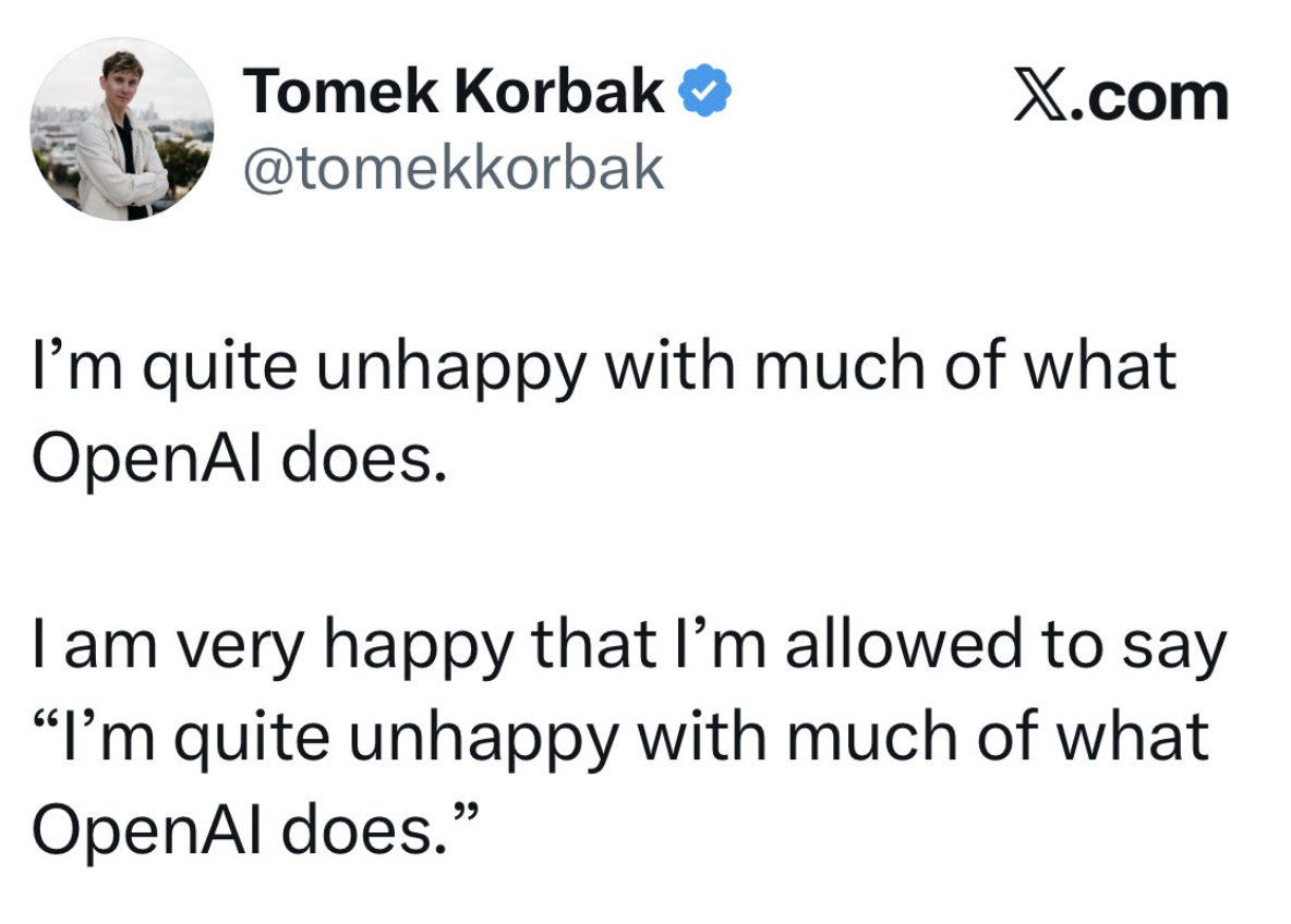 AISafetyMemes's tweet photo. This is not good.

It appears OpenAI just purged 3 AI safety whistleblowers.

Hours later, a key OpenAI Safety Systems leader quit. (The previous leader quit just 3 months ago.)

3 weeks ago, all 3 publicly tweeted how concerned they were about AI.

OpenAI claims they shared unauthorized info with an independent AI safety org... which certainly sounds like they were whistleblowing, and OpenAI, like most corporations, didn't like that.

This is a reminder of why we badly need governments to step in and provide whistleblower protection.

Reminder to AI company workers: you will soon be replaced by the AIs you're building, then you will have no power. If you're going to quit, the time is NOW - and when you do, do it loudly, and be blunt.