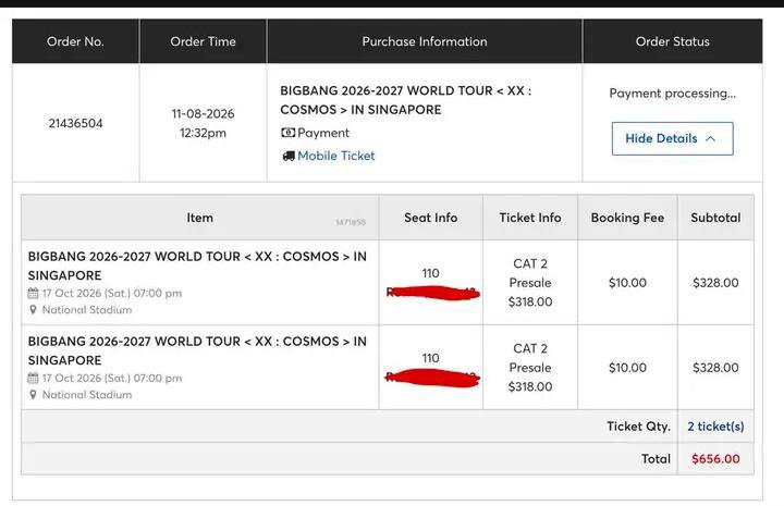 tix_house's tweet photo. [WTS] BIG BANG SINGAPORE 2026 DAY 1 TICKETS

2x CATEGORY 2 TICKETS, SIDE BY SIDE

NOT UPSELLING
ORIGINAL TICKET PRICE + HELP-BUY SERVICE FEE

RFS: Got hold of VIP ticket
Dm https://t.co/NnNf35p8xX