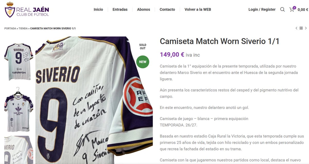 GolSinVAR's tweet photo. El @RealJaenCF, en busca de obtener más ingresos con productos exclusivos, ha vendido la camiseta de partido que usó Marcos Siverio -autor del gol frente a la @SDHuesca- a 150€.

Se vende la exclusividad de la camiseta, la firma del jugador y el producto oficial.

Lo que se está haciendo en el fútbol de élite, en el Real Jaén ya lo empiezan a implantar.

En condiciones normales esta camiseta la venden a 70€