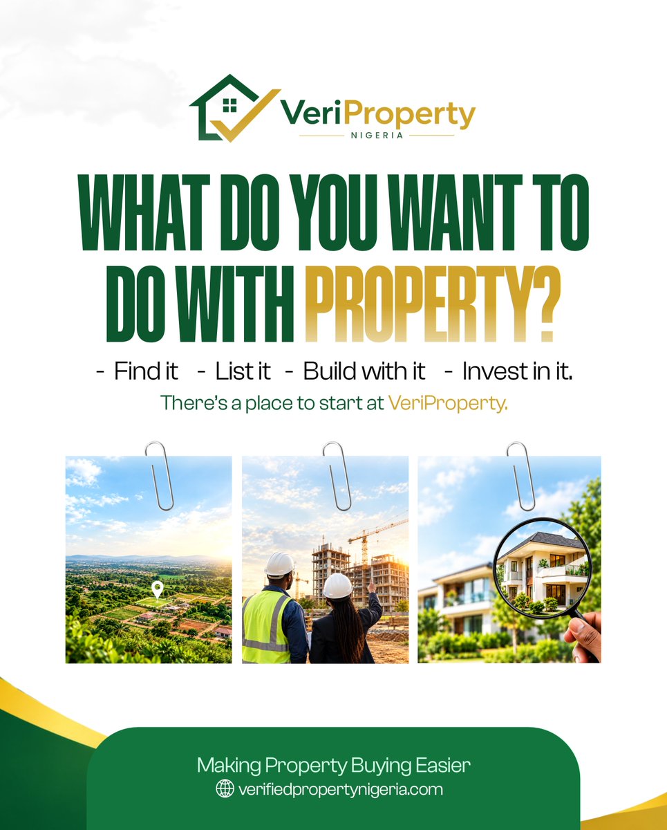 veripropertyng's tweet photo. You’ve seen that VeriProperty is live.

Now the real question is:

What do you want to do with VeriProperty? 

Because real estate doesn’t look the same for everyone.

Maybe you’re searching for your next property.

Maybe you have one to sell. https://t.co/eAgV4U5bBP