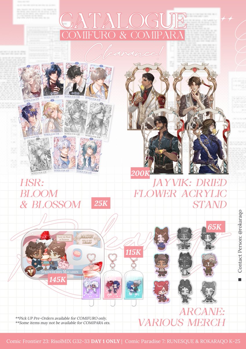 rokaraqo's tweet photo. [💗&amp;🔁appreciated]
ROKA's #CF23 &amp; #Comipara7 OTS Catalogue + Pre-Order

📢GIVEAWAY
⟡RT+Like
⟡Comment your favorit merch + tag a friend 

🗓 2-8 Oct 2025
🎀HonkaiStarRail, WhereWindsMeet, Arcane

🔗Pickup &amp; mail order form below
#comifuro23 #comifuro23catalogue https://t.co/IbqwusWLIv