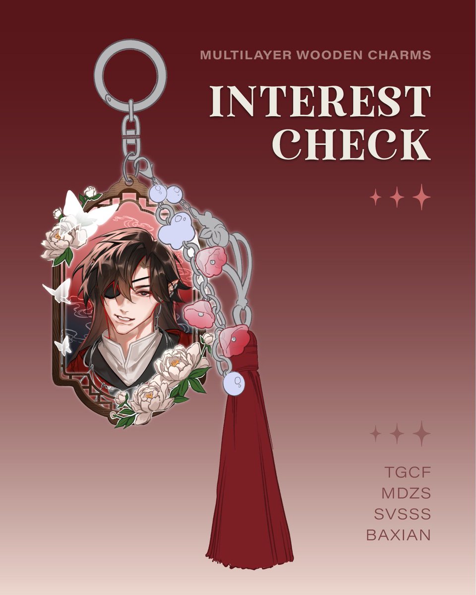 peejdoodles's tweet photo. ✦✦✦ INTEREST CHECK! ✦✦✦

✦ MXTX/Baxian Multilayer Wooden Charms ✦

✨ All responders within the first 24 hours will receive a secret freebie with a charm purchase!
🗓️ Online shop orders will open late Nov
🔗 Link to google form below⤵️

#tgcf #mdzs #svsss #baxian #awct https://t.co/SO547bN101