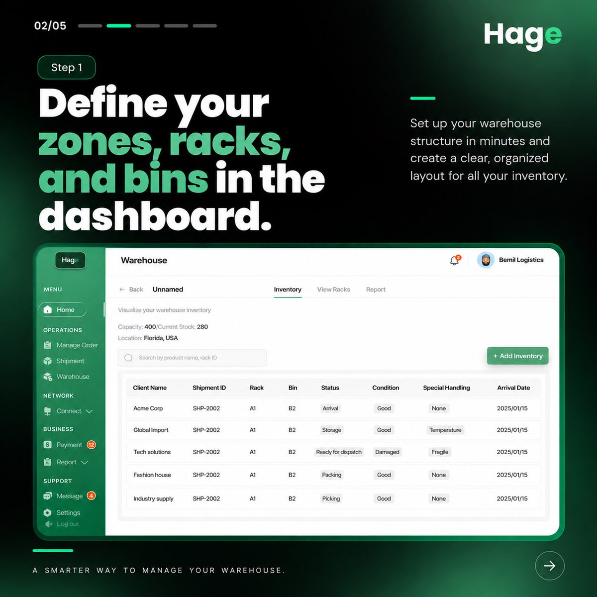 tryhagetoday's tweet photo. Digitizing your warehouse doesn't require a million-dollar IT team.
Hage makes it simple, intuitive, and ready to scale.
Visit https://t.co/lXNSC04vvL to join the First 100 LSP for free. https://t.co/PHBIijPBmq