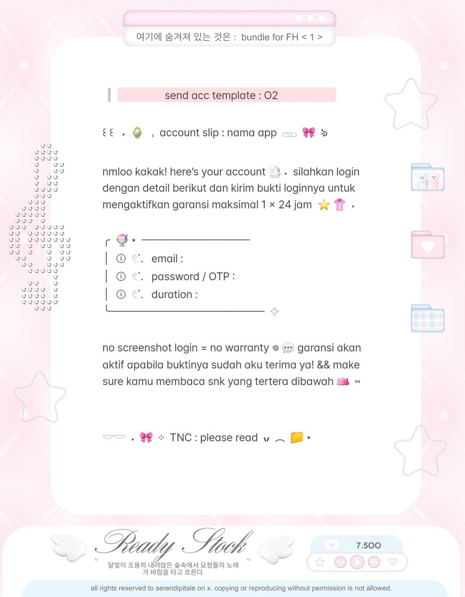 serendipitale's tweet photo. ㅤ
a retweet would be very appreciated. ♥︎

ⓘ  shelf note : new stocks were added!  🐱 🎀  in this batch,  𝒦itty’s bringing “send acc template wording” and a bundle of “warranty reminder + warranty active.” wording 💬  custom order are still open too! #zonauang ꒱
ㅤ https://t.co/4PzxCiIdak