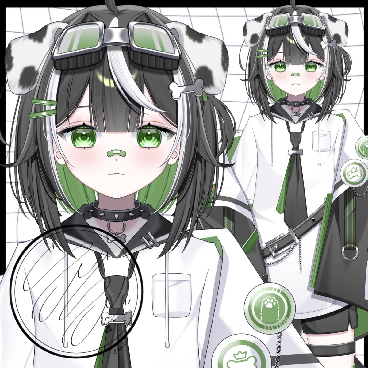 skeb_KY's tweet photo. 𓈒𓂂⋆͛📢⋆販売開始!!🐶💚🤍🖤

こちらのダルメシアンの子、販売開始です!!
限定1点の子となっていますので、ぜひご覧下さい～!!

販売先⬇️
https://t.co/b8s0AeudXH

#Live2D 
#Vtuber 
#魂募集中 
#イラスト https://t.co/RS8JGPL8XK