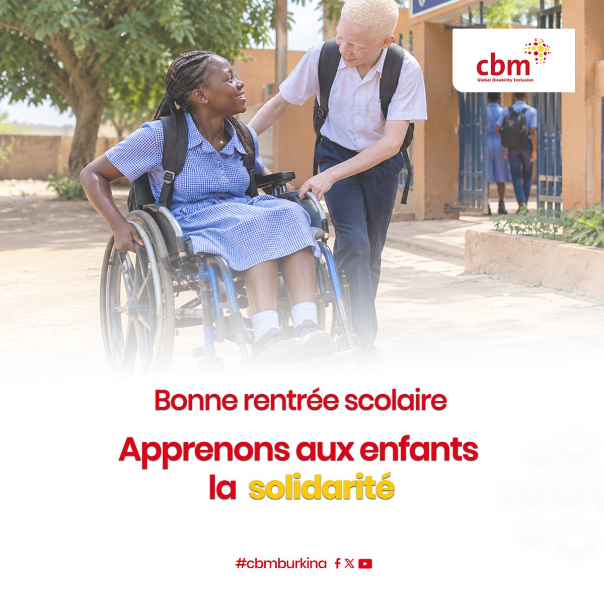 CBMburkina's tweet photo. Bonne rentrée scolaire à toutes et à tous !

En ce 1er octobre, des milliers d'enfants reprennent le chemin de l'école. L'école est un droit pour tous les enfants, avec ou sans handicap. Apprenons-leur à tendre la main, à inclure, à ne laisser personne de côté.

#CBMburkina https://t.co/hX5fjBrogz
