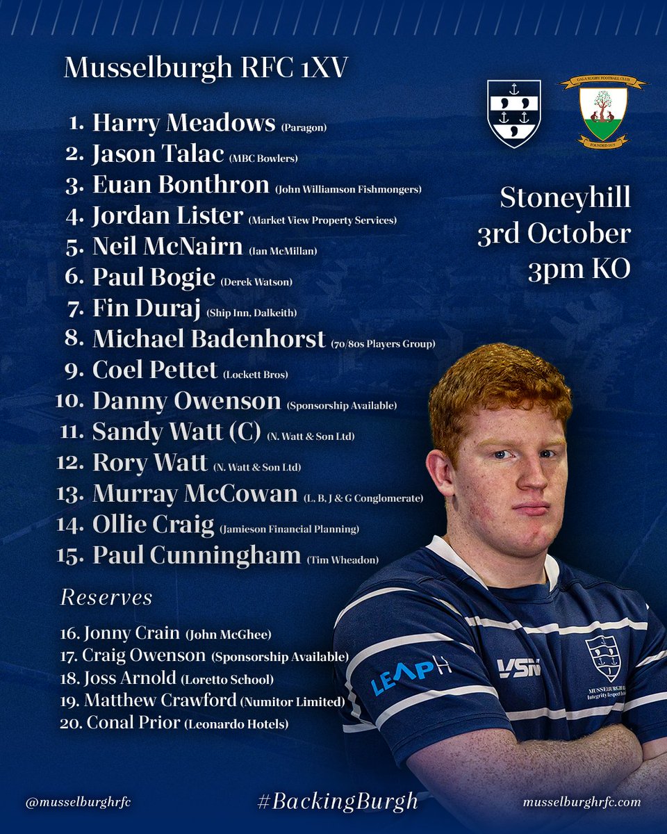 MusselburghRFC's tweet photo. ๐/ Your Senior Men's Squads to take on Gala and Stirling County tomorrow on our Oktoberfest Weekend ๐
#BackingBurgh https://t.co/FhqKOzGQOh