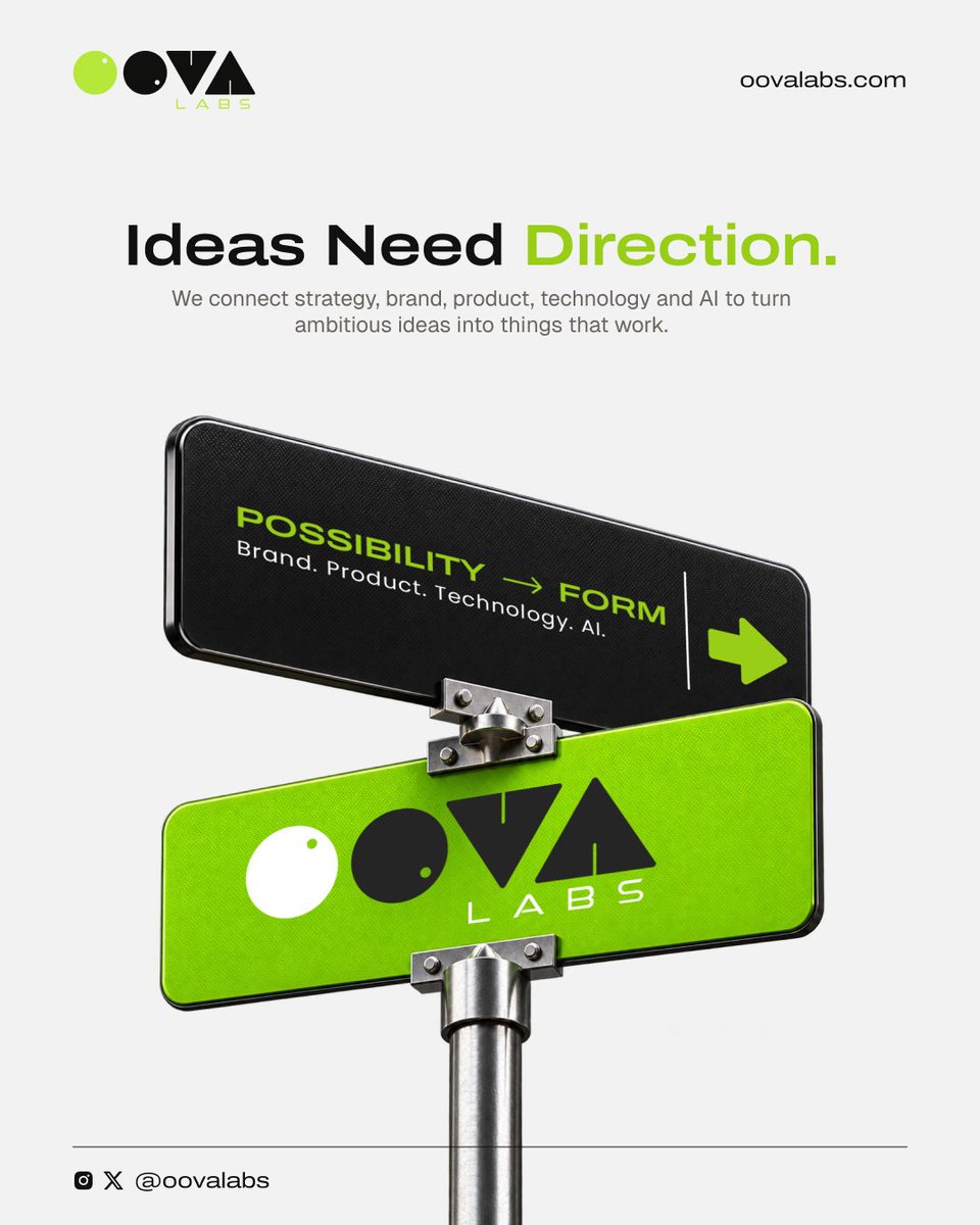 oovalabs's tweet photo. An idea can go anywhere.
That’s exactly why it needs direction.
Strategy gives it direction.
Design gives it form.
Technology makes it work.
We connect the pieces from possibility → form.
Ideas need direction. 
#OOVALabs https://t.co/ZHRKQCYxx9