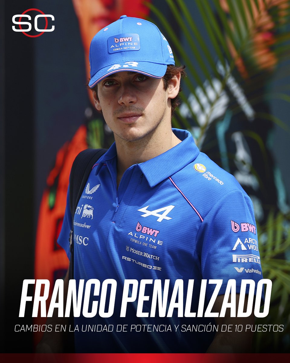 SC_ESPN's tweet photo. 📌 ATENCIÓN: Franco Colapinto recibió una penalización de 10 posiciones para el #BahrainGP por cambiar el motor de combustión interna en la unidad de potencia

⬇️ Se suma a la sanción de 5 puestos que recibió en Bakú y ¡cae 15 lugares en la grilla! https://t.co/JdzYcOAVSV