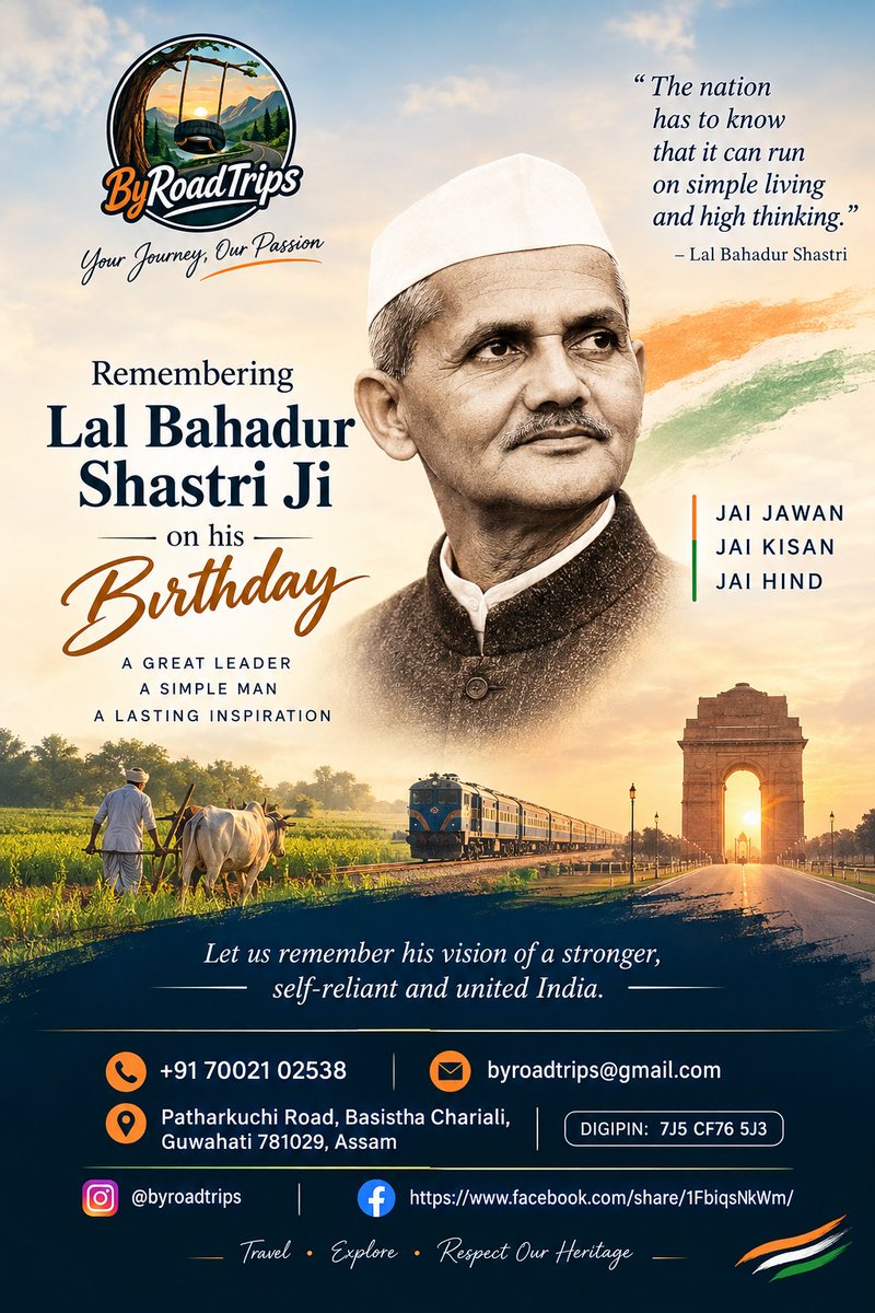 Manoxe23's tweet photo. 🇮🇳 Remembering Lal Bahadur Shastri Ji on his Birth Anniversary 🇮🇳

A leader of simplicity, courage, humility, and unwavering dedication to the nation. His timeless call of “Jai Jawan, Jai Kisan” continues to inspire generations. https://t.co/2dgDn6DhhP