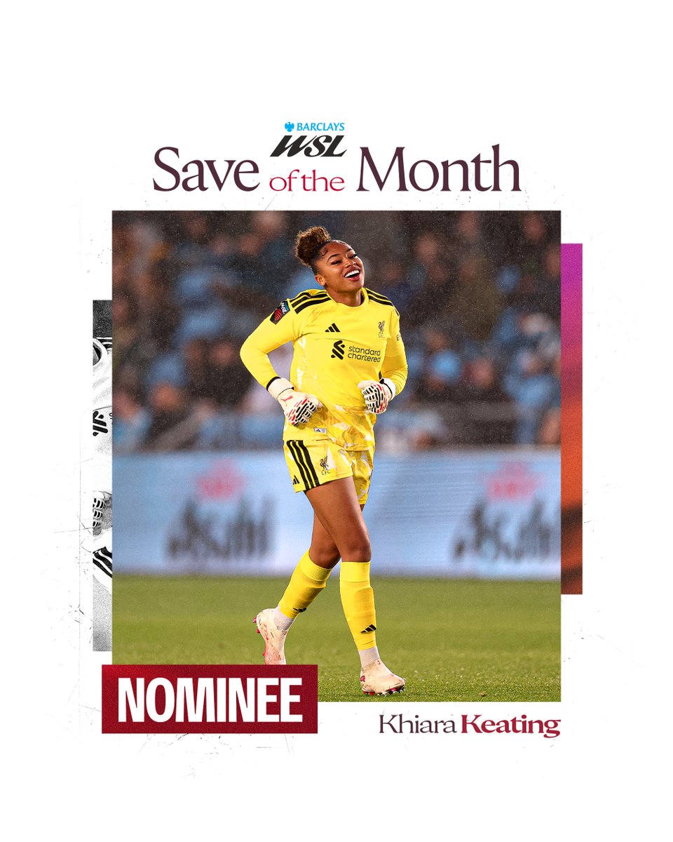 LiverpoolFCW's tweet photo. Khiara Keating's stop against Manchester City has been nominated for the @BarclaysWSL Save of the Month award 🧤

Vote for Khiara 👉 https://t.co/0wYUEEHLAT https://t.co/0yQf9IAF4E