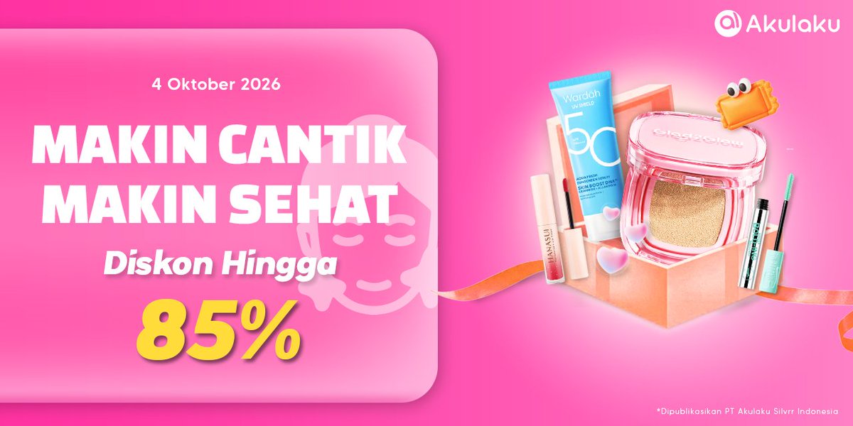 akulakuID's tweet photo. Glow up luar dalam tanpa bikin kantong bolong? Bisa banget!✨
Beli semua mumpung ada Diskon hingga 85% buat skincare dan make up favoritmu🤩
Checkout semua sekarang👉 https://t.co/9tk4lmKMNY
#AkulakuIndonesia #HidupLebihBaik #PromoSkinCare #PromoMakeUp https://t.co/FdhpOE0X31