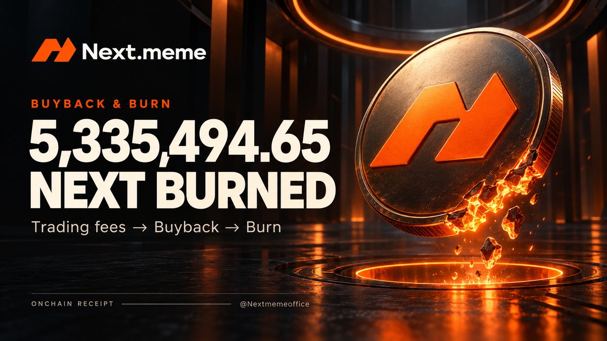Nextmemeoffice's tweet photo. 5,335,494.652027439718018118 $NEXT bought back and burned. 🔥

Trading fees put to work.
Tokens sent to the burn address.
The receipt is onchain 👇
https://t.co/S8UXEKiV74

Less NEXT in circulation. Plenty more to build. 🟠
#Nextmeme #NEXT https://t.co/siudN9c6CF