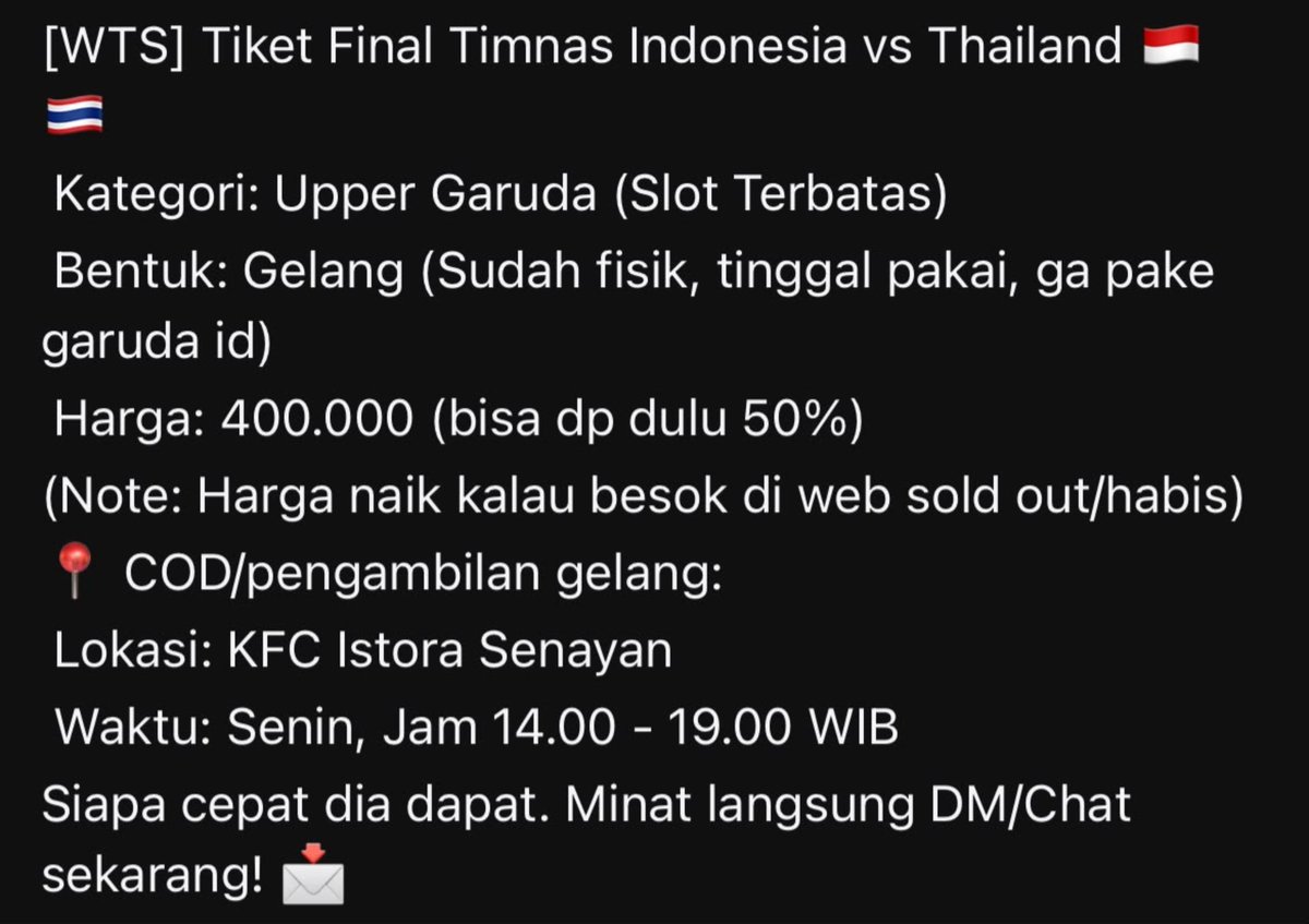 InfosuporterID's tweet photo. Yang beli #TiketTimnas di luar platform resmi hati hati.
Apalagi dengan dalih tanpa Garuda ID.
Paling bener beli di web resmi, kalau nggak dapet nobar di GBK atau nonton di TV aja.
Daripada ketipu calo. https://t.co/GQzupls8RG