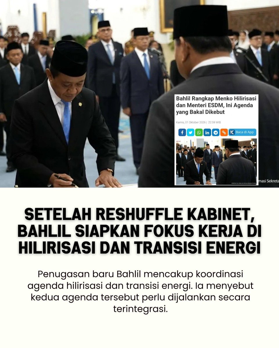 BeritaUnit's tweet photo. Tidak menunggu lama setelah pelantikan, Bahlil menegaskan fokusnya adalah menjalankan mandat yang diberikan Presiden. Hilirisasi, transisi energi, dan tugas sebagai Menteri ESDM kini menjadi bagian dari tanggung jawab 

#berita #darirakyatuntukenergi #bahlillahadalia #esdm https://t.co/Y2HtbsOUbB